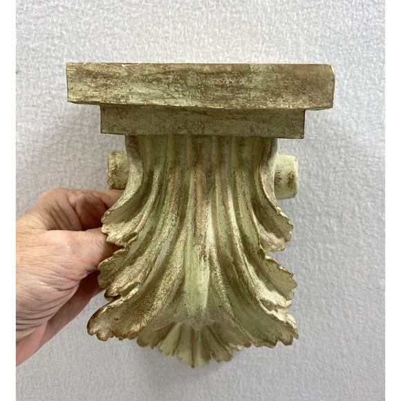 Two Light Green Gold Rod Swag Curtain Holders Scarf Corbels Leaf Design Decor - Picture 2 of 11